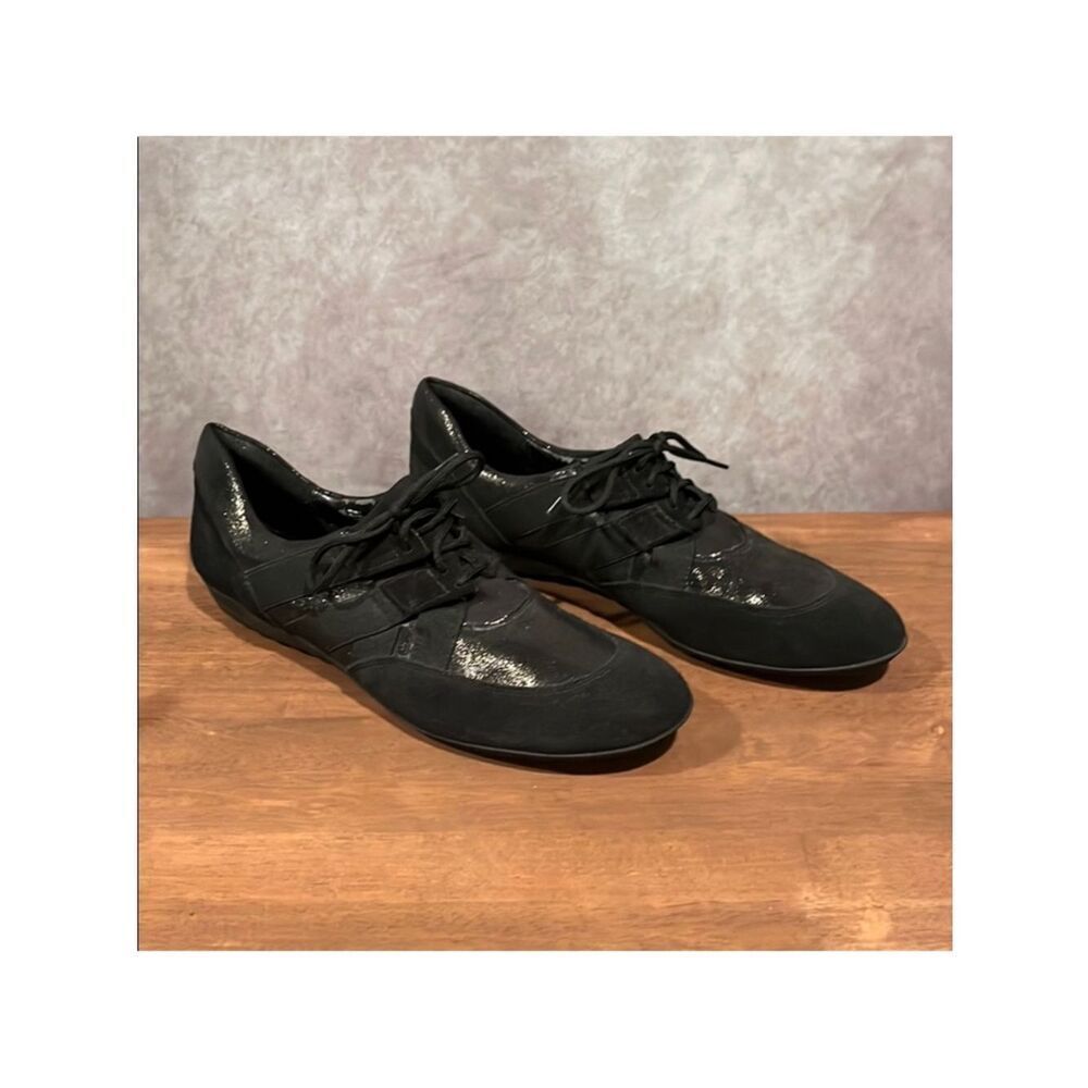 Sesto Meucci Black Metallic Leather Lace-Up Shoes size 9.5 narrow